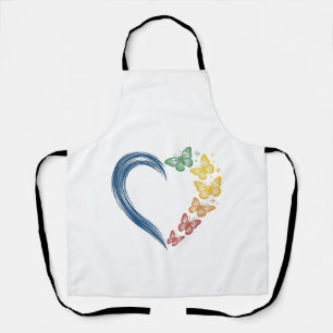 Rainbow Butterfly Heart Vintage Engraving Design_1 Apron