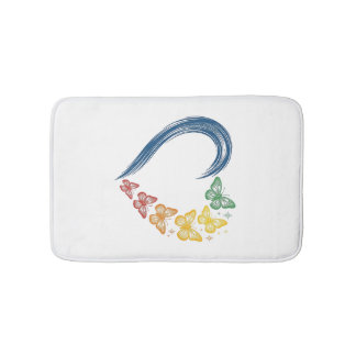 Rainbow Butterfly Heart Vintage Engraving Design_1 Bath Mat