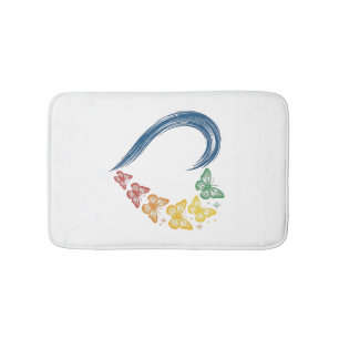 Rainbow Butterfly Heart Vintage Engraving Design_1 Bath Mat