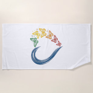 Rainbow Butterfly Heart Vintage Engraving Design_1 Beach Towel
