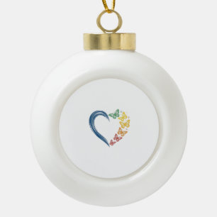 Rainbow Butterfly Heart Vintage Engraving Design_1 Ceramic Ball Christmas Ornament