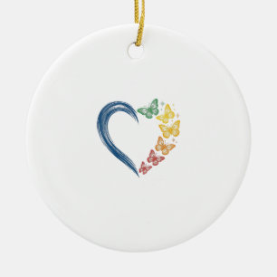 Rainbow Butterfly Heart Vintage Engraving Design_1 Ceramic Tree Decoration