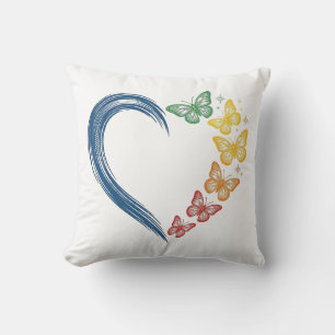 Rainbow Butterfly Heart Vintage Engraving Design_1 Cushion