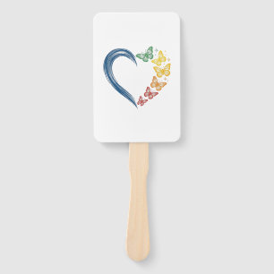 Rainbow Butterfly Heart Vintage Engraving Design_1 Hand Fan