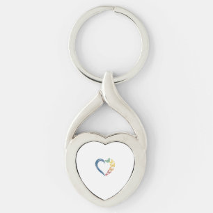 Rainbow Butterfly Heart Vintage Engraving Design_1 Key Ring