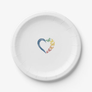 Rainbow Butterfly Heart Vintage Engraving Design_1 Paper Plate