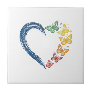 Rainbow Butterfly Heart Vintage Engraving Design_1 Tile