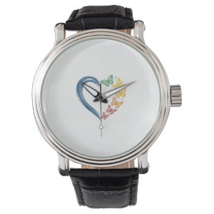 Rainbow Butterfly Heart Vintage Engraving Design_1 Watch