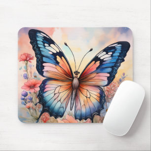 Rainbow Butterfly in a Flower Garden Mouse Mat