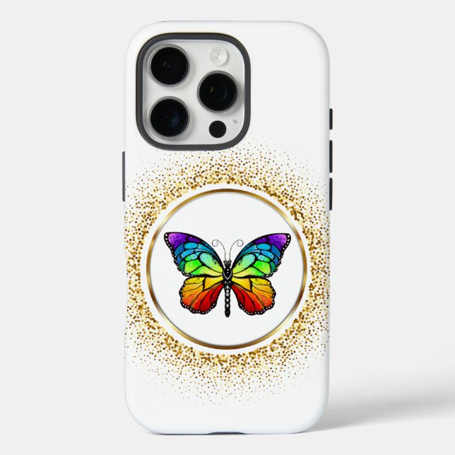 Rainbow Butterfly in a Golden Circle  Case-Mate iPhone Case (Back)