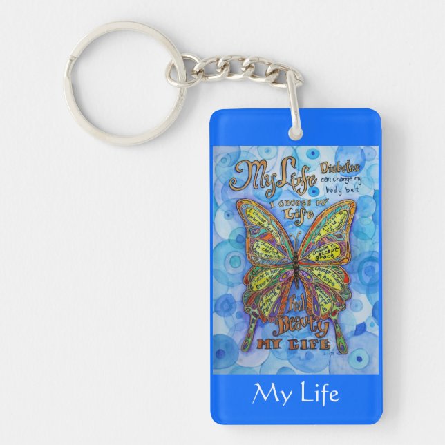 Rainbow Butterfly Inspirational Diabetes Keychain (Front)