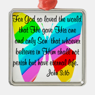 RAINBOW BUTTERFLY JOHN 3:16 DESIGN METAL TREE DECORATION