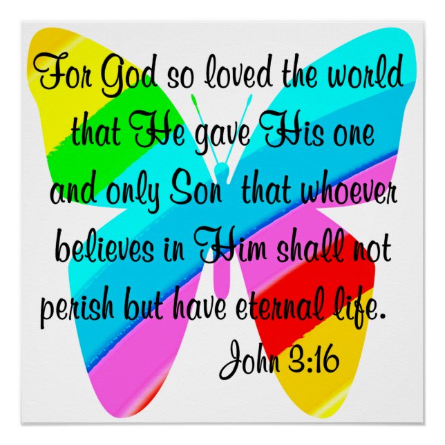 RAINBOW BUTTERFLY JOHN 3:16 DESIGN POSTER (Front)