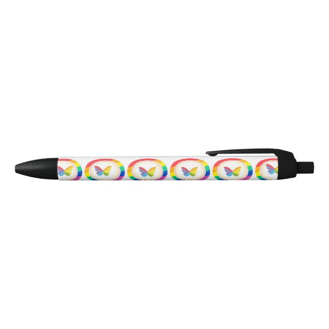 Rainbow Butterfly LGBTQ+ Pride Button Black Ink Pen (Top)