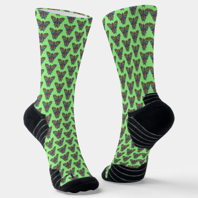 Rainbow Butterfly (light green) - Athletic Socks (Angled)