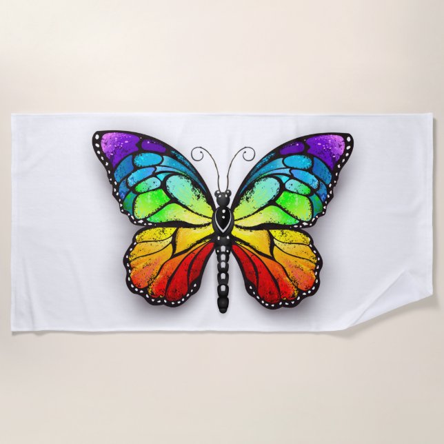 Rainbow butterfly Monarch Beach Towel (Front)