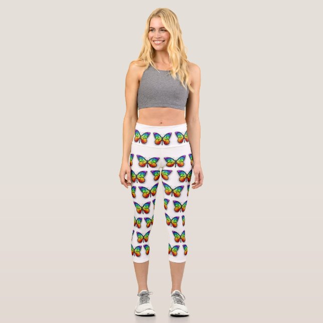 Rainbow butterfly Monarch Capri Leggings (Front)