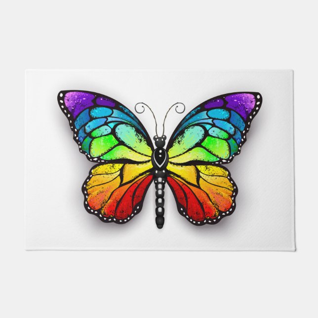 Rainbow butterfly Monarch Doormat (Front)