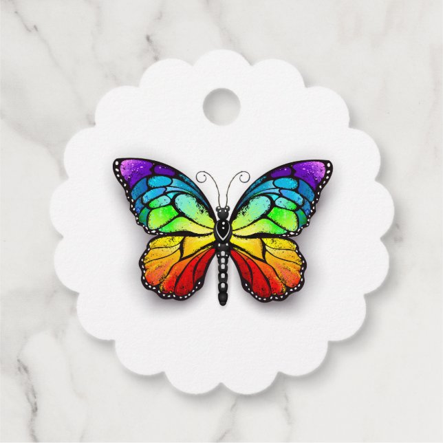 Rainbow butterfly Monarch Favour Tags (Back)