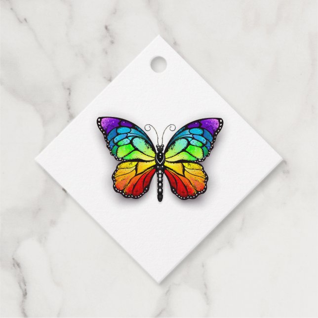 Rainbow butterfly Monarch Favour Tags (Front)