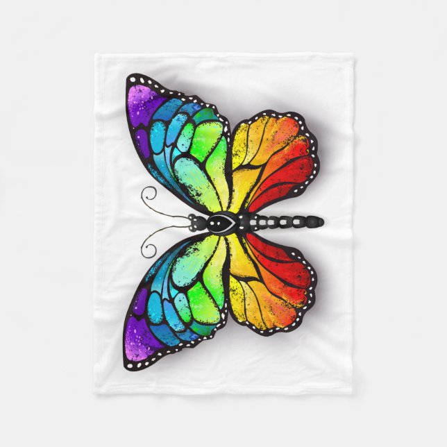 Rainbow butterfly Monarch Fleece Blanket (Front)