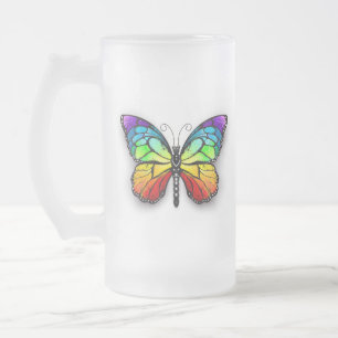 Rainbow butterfly Monarch Frosted Glass Beer Mug