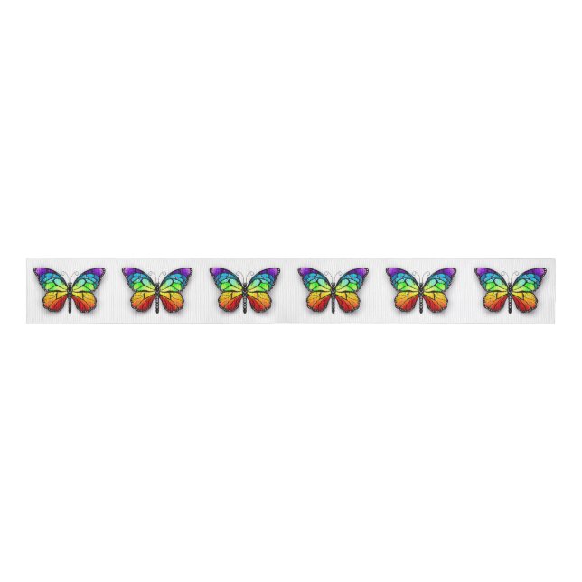Rainbow butterfly Monarch Grosgrain Ribbon (Front)