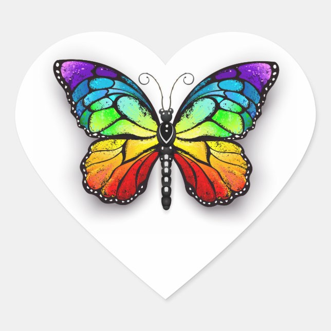 Rainbow butterfly Monarch Heart Sticker (Front)