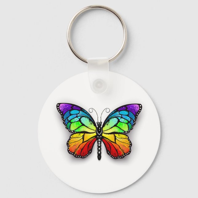 Rainbow butterfly Monarch Key Ring (Front)