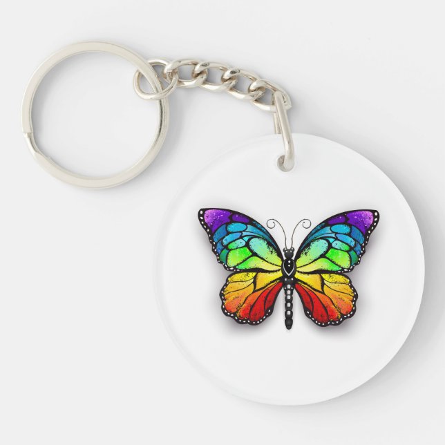 Rainbow butterfly Monarch Key Ring (Front)