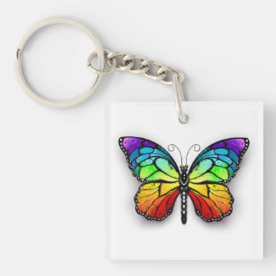 Rainbow butterfly Monarch Key Ring