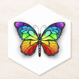 Rainbow butterfly Monarch Paper Coaster