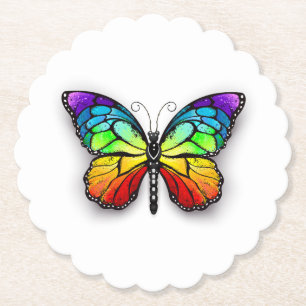 Rainbow butterfly Monarch Paper Coaster