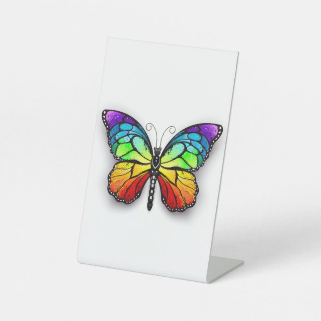 Rainbow butterfly Monarch Pedestal Sign (Front)