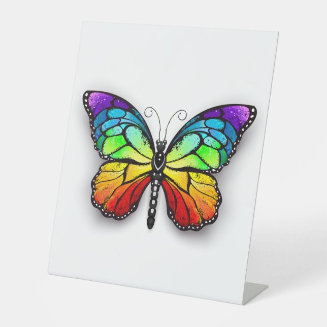 Rainbow butterfly Monarch Pedestal Sign (Front)