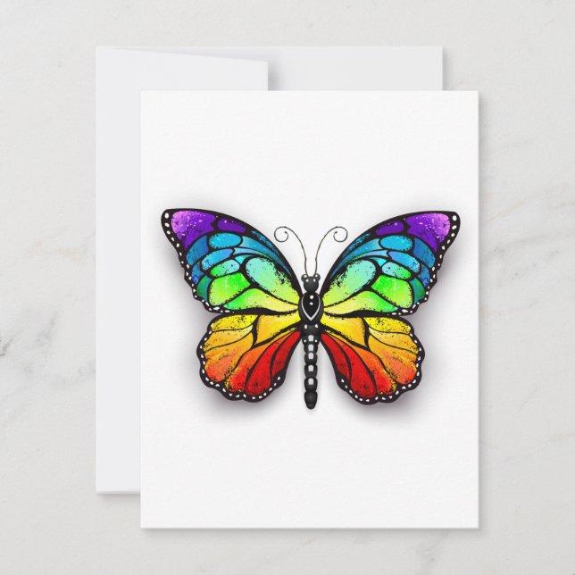 Rainbow butterfly Monarch Save The Date (Front)
