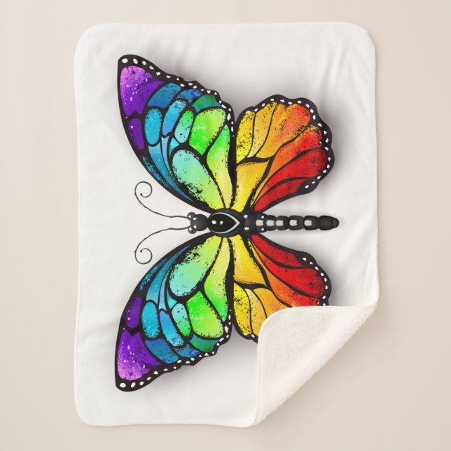Rainbow butterfly Monarch Sherpa Blanket (Front)