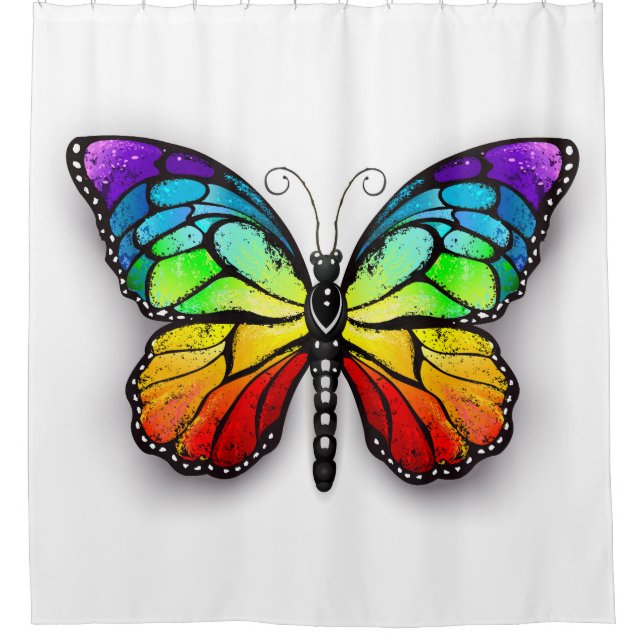Rainbow butterfly Monarch Shower Curtain (Front)