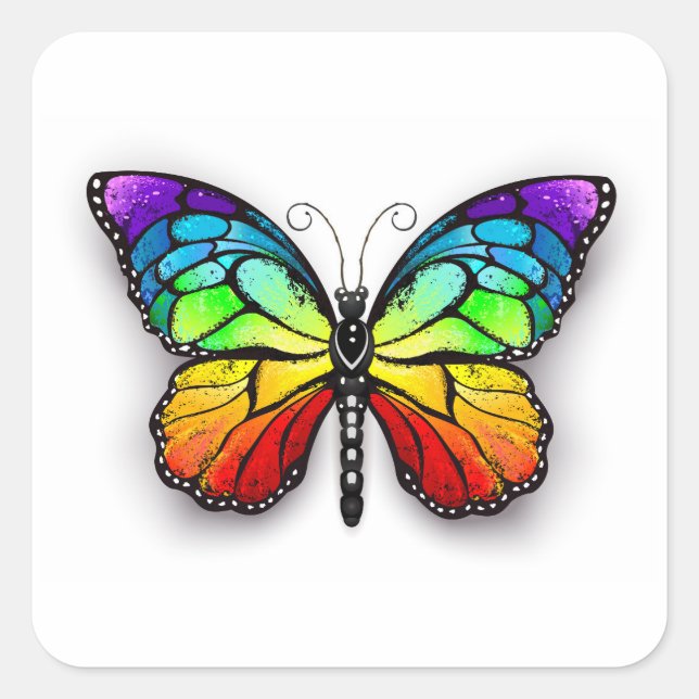 Rainbow butterfly Monarch Square Sticker (Front)