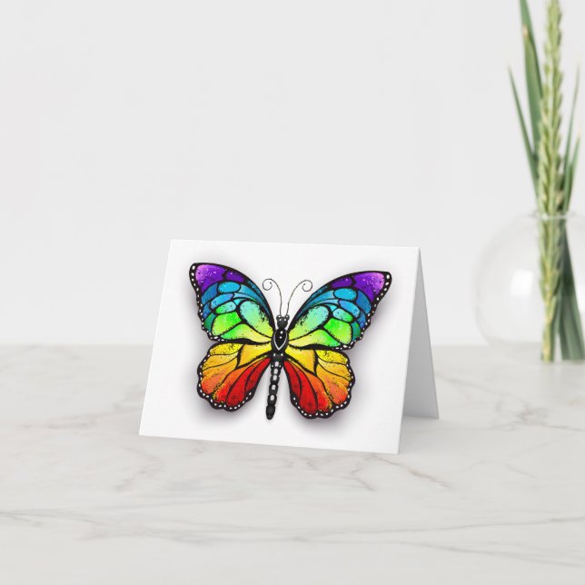 Rainbow butterfly Monarch Thank You Card (Front)
