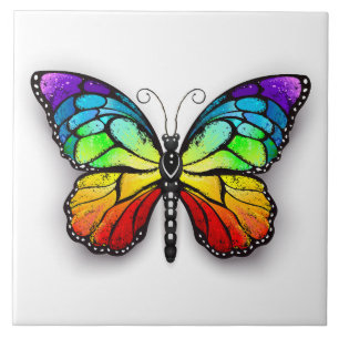 Rainbow butterfly Monarch Tile