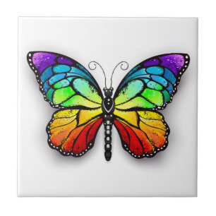 Rainbow butterfly Monarch Tile