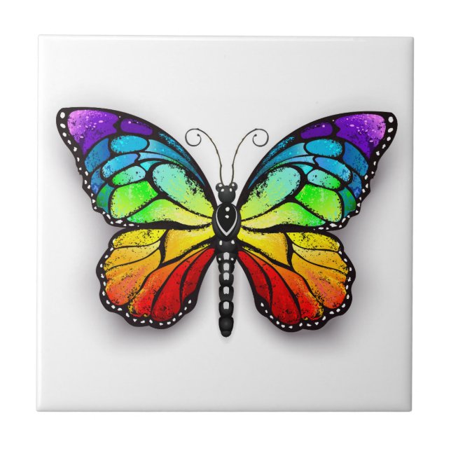 Rainbow butterfly Monarch Tile (Front)