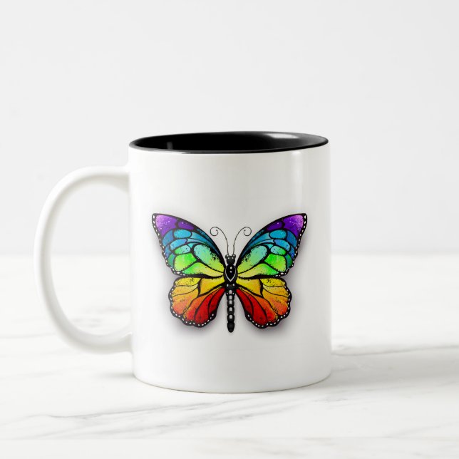Rainbow butterfly Monarch Two-Tone Coffee Mug (Left)