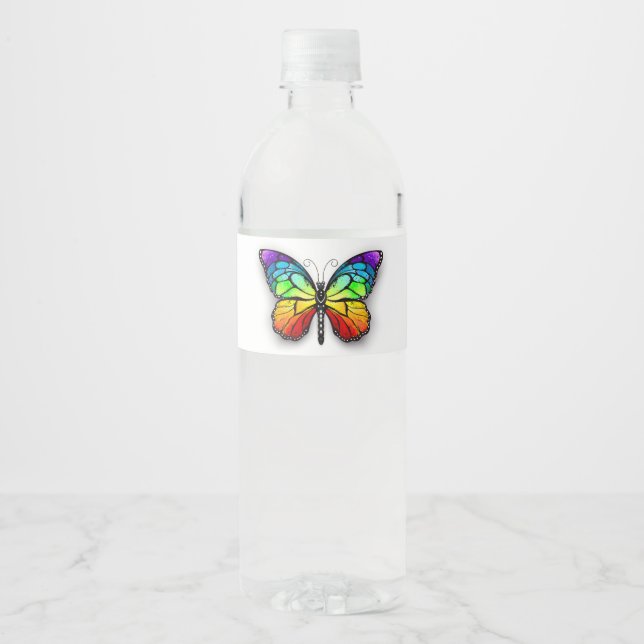 Rainbow butterfly Monarch Water Bottle Label (Front)