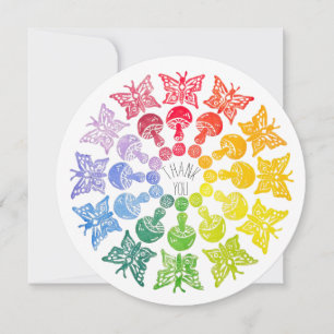 Rainbow Butterfly Mushroom Thank You Card Blank