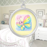Rainbow Butterfly Necklace<br><div class="desc">A cute rainbow butterfly digitally created in a cartoon watercolor style. Perfect design for kids and adults on many trendy products! Customise your background colour or add text!</div>