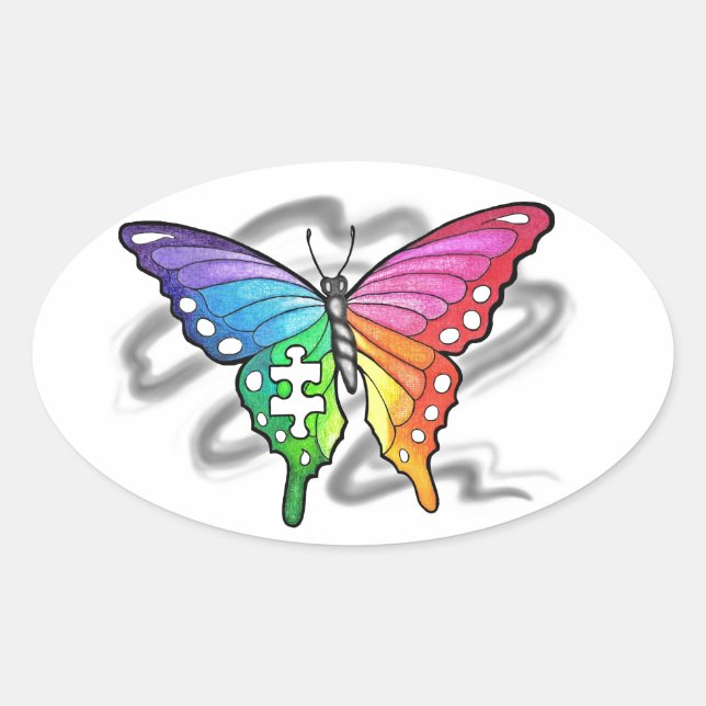Rainbow Butterfly Oval Sticker (Front)