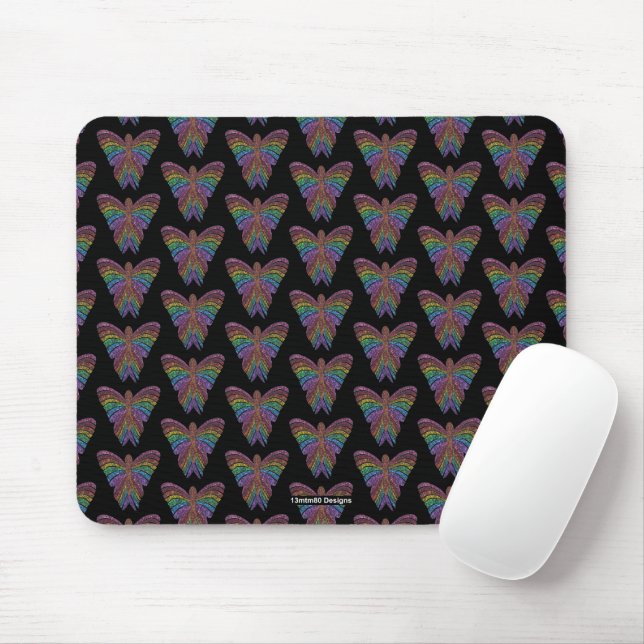 Rainbow Butterfly (pattern black) - Mouse Pad (With Mouse)