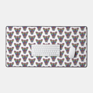 Rainbow Butterfly (pattern white) - Desk Mat